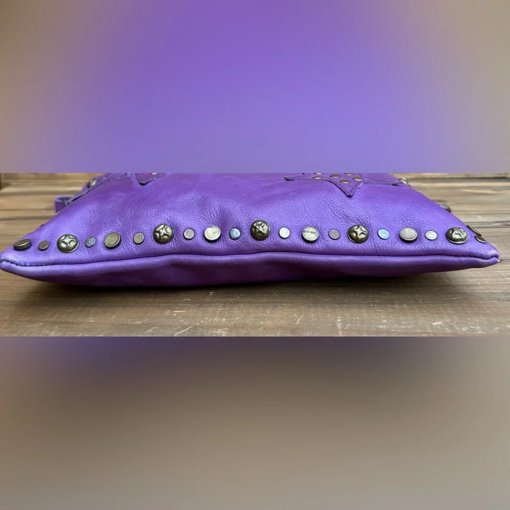 Viola Castellani Milano Studded Italian Leather ‘Star’ Patch Crossbody Handbag - Picture 6 of 14